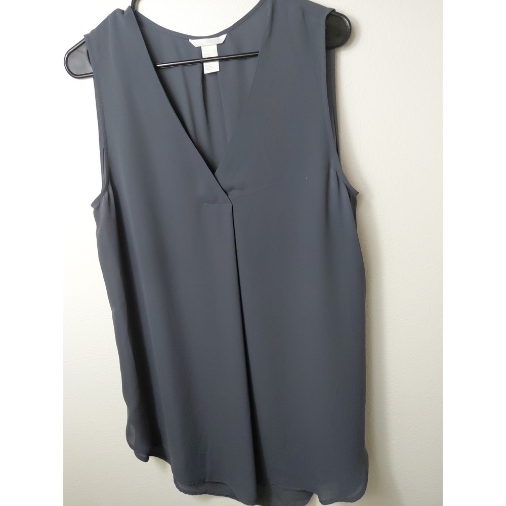 H&M Women's Tunic Top V Neck Sleeveless Navy Blue Size 14 Career Work Classy